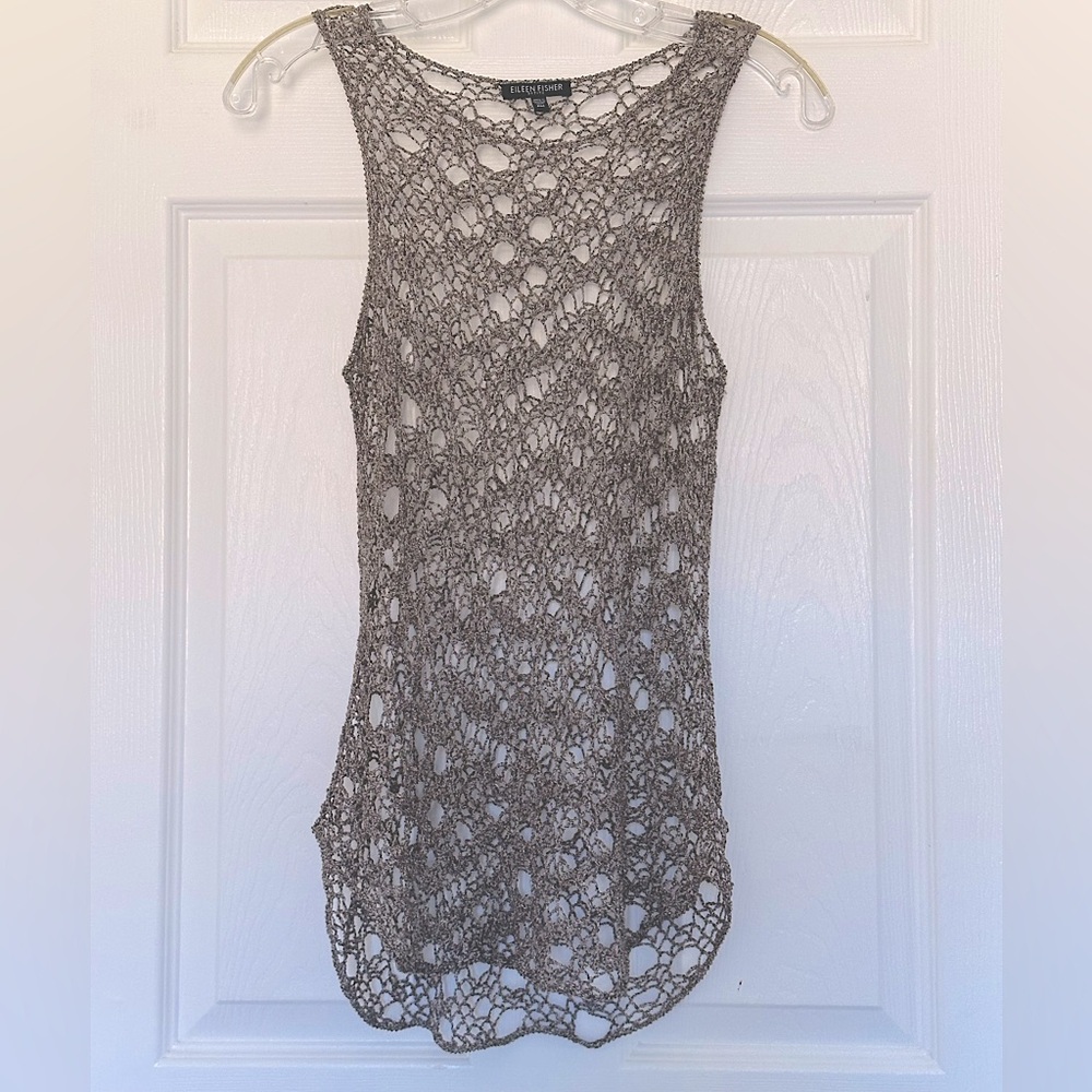 EILEEN FISHER Crocheted Taupe Knot Top PM